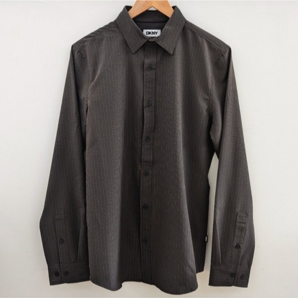 DKNY | Men's Carbon Striped Button Down Long Sleeved Dress Shirt